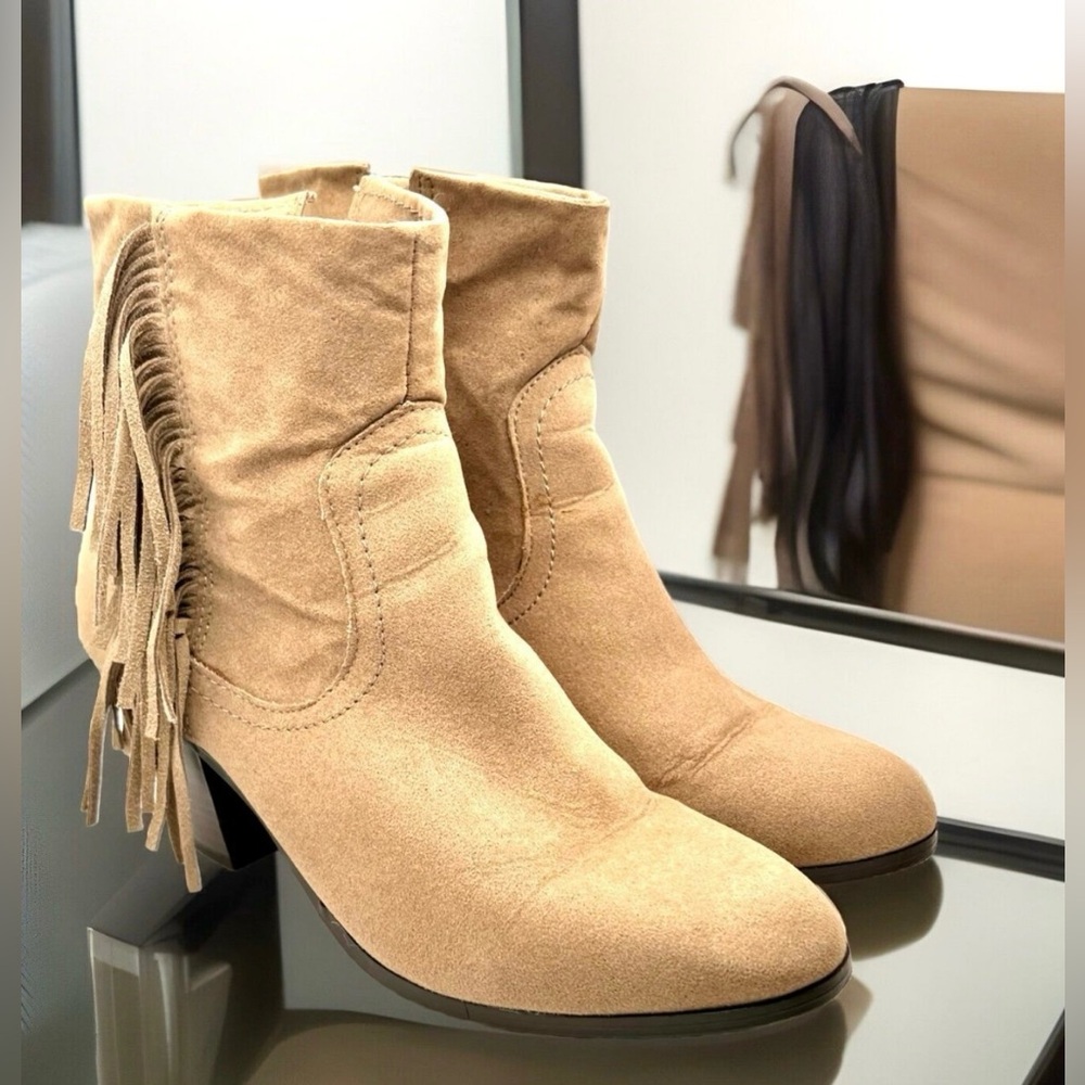 Apt 9 Women’s Tan Genuine Leather Fringe Ankle Boots